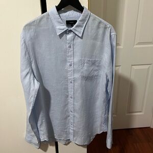 Vince Men's Light Blue Button-Down Linen Shirt